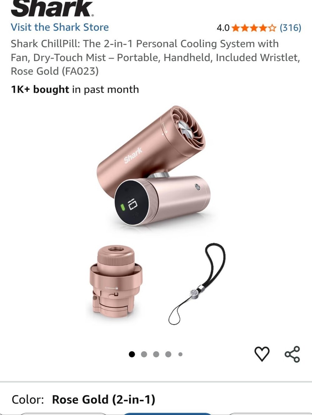 Shark ChillPill 2‑in‑1 Personal Cooling System - Rose Gold